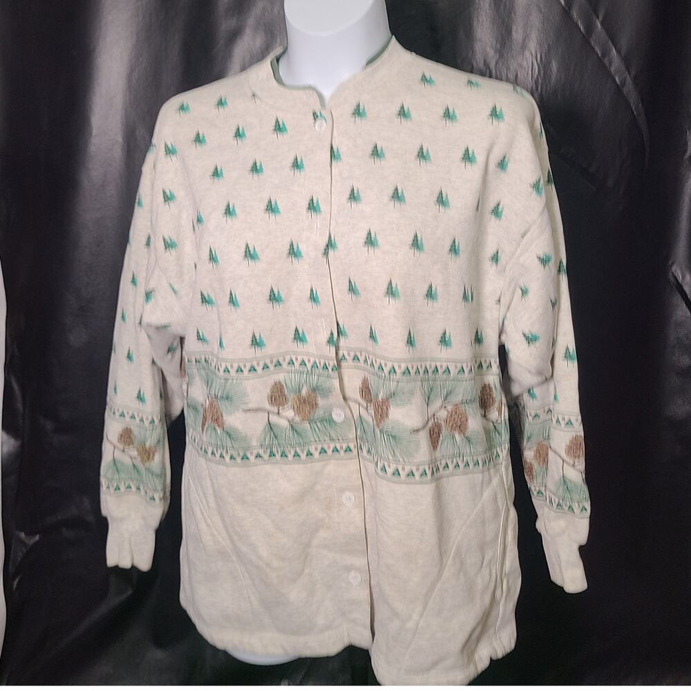 Vintage 90's Artisans  pine tree cone design button-down cardigan size XL